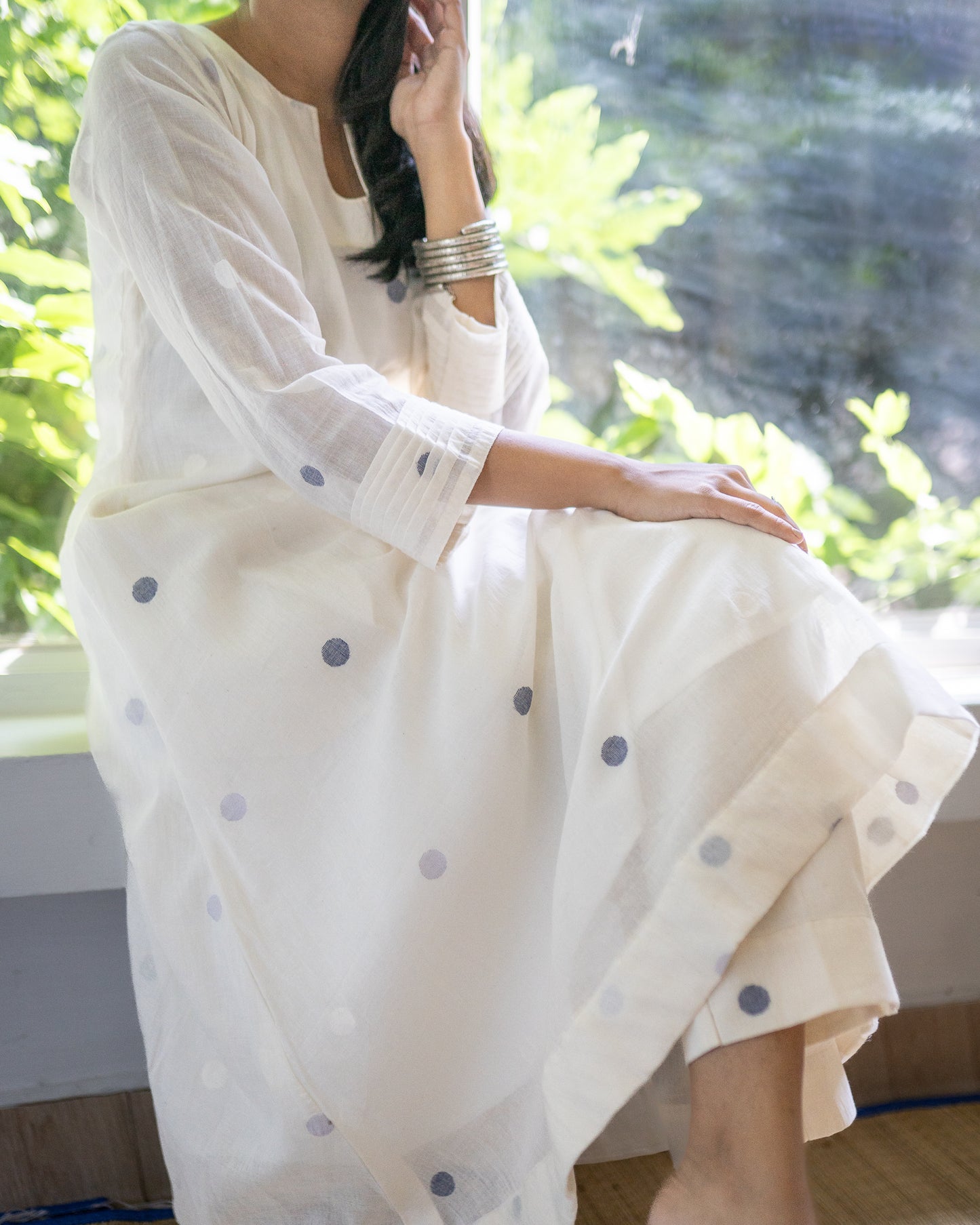 Polka Dreams | Handwoven Jamdani Co-ord set | Navy Blue