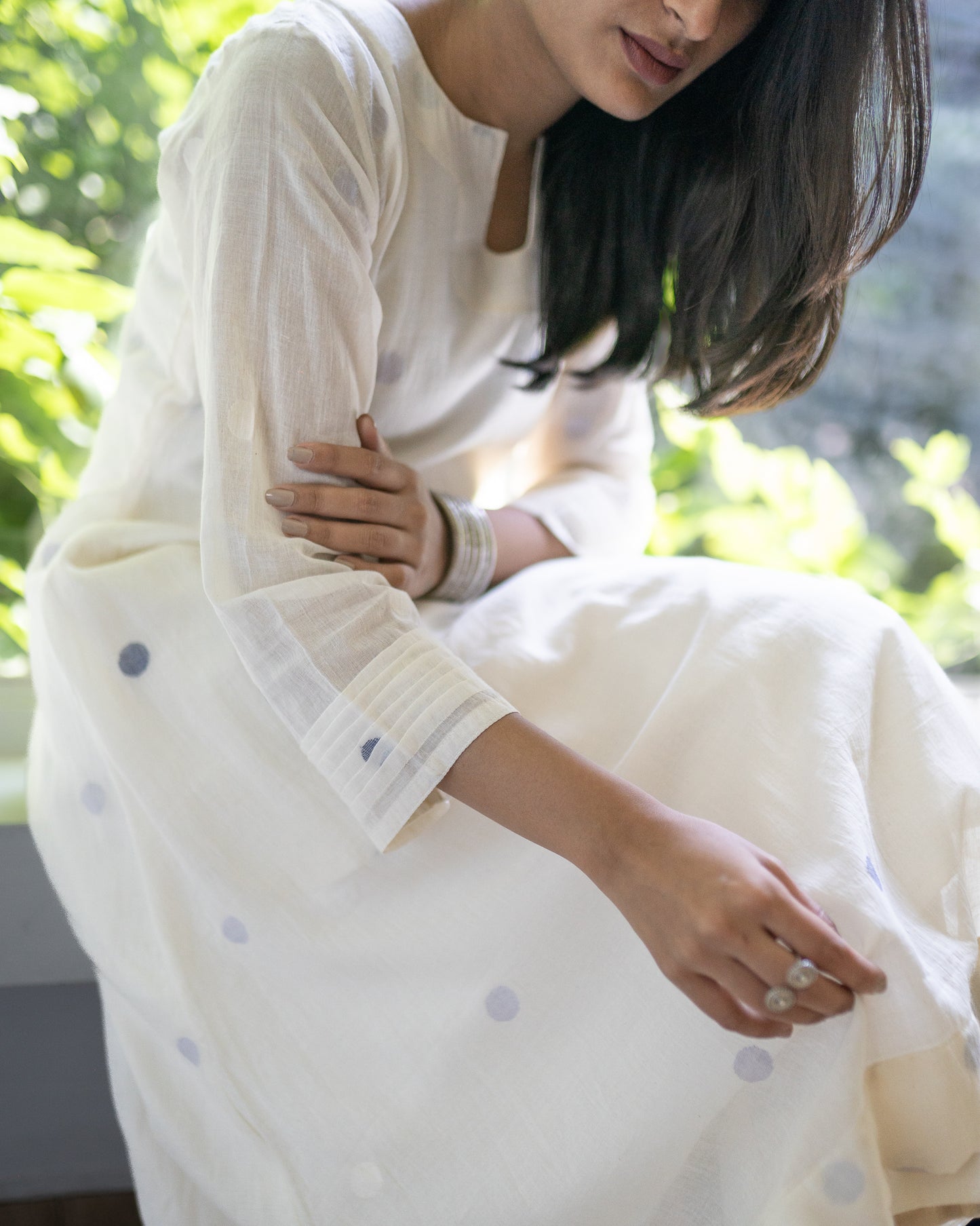 Polka Dreams | Handwoven Jamdani Co-ord set | Navy Blue