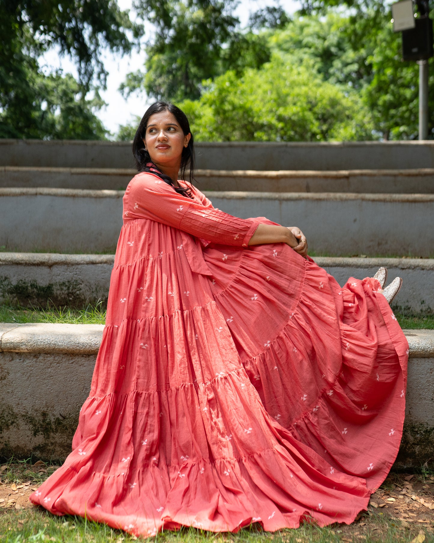 Baft Hawa | Handwoven Jamdani Dress in Deep Peach