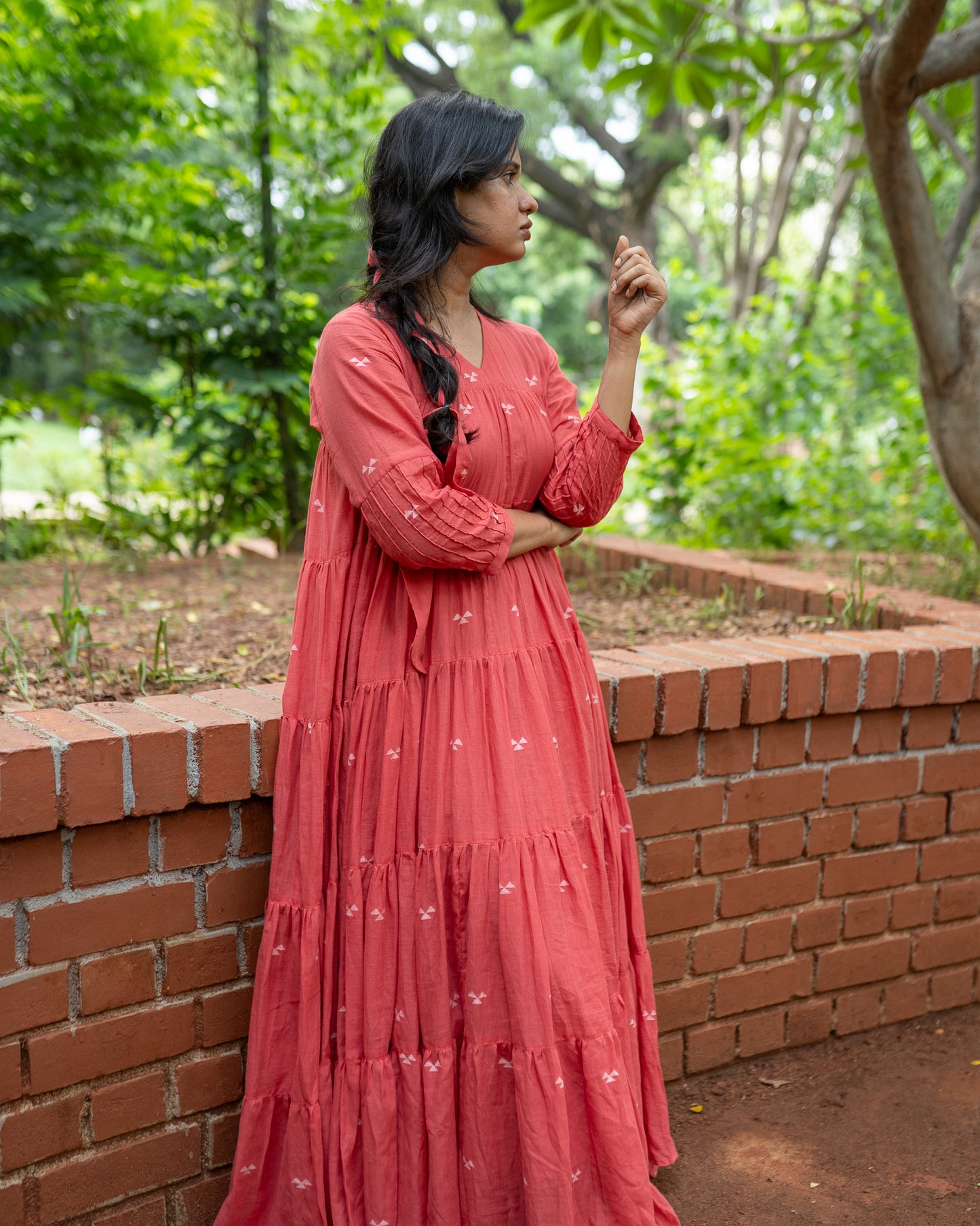 Baft Hawa | Handwoven Jamdani Dress in Deep Peach