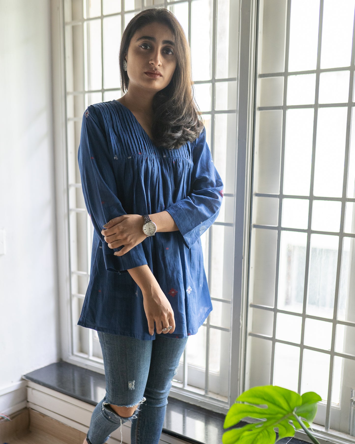 Indigo Meenakari Top