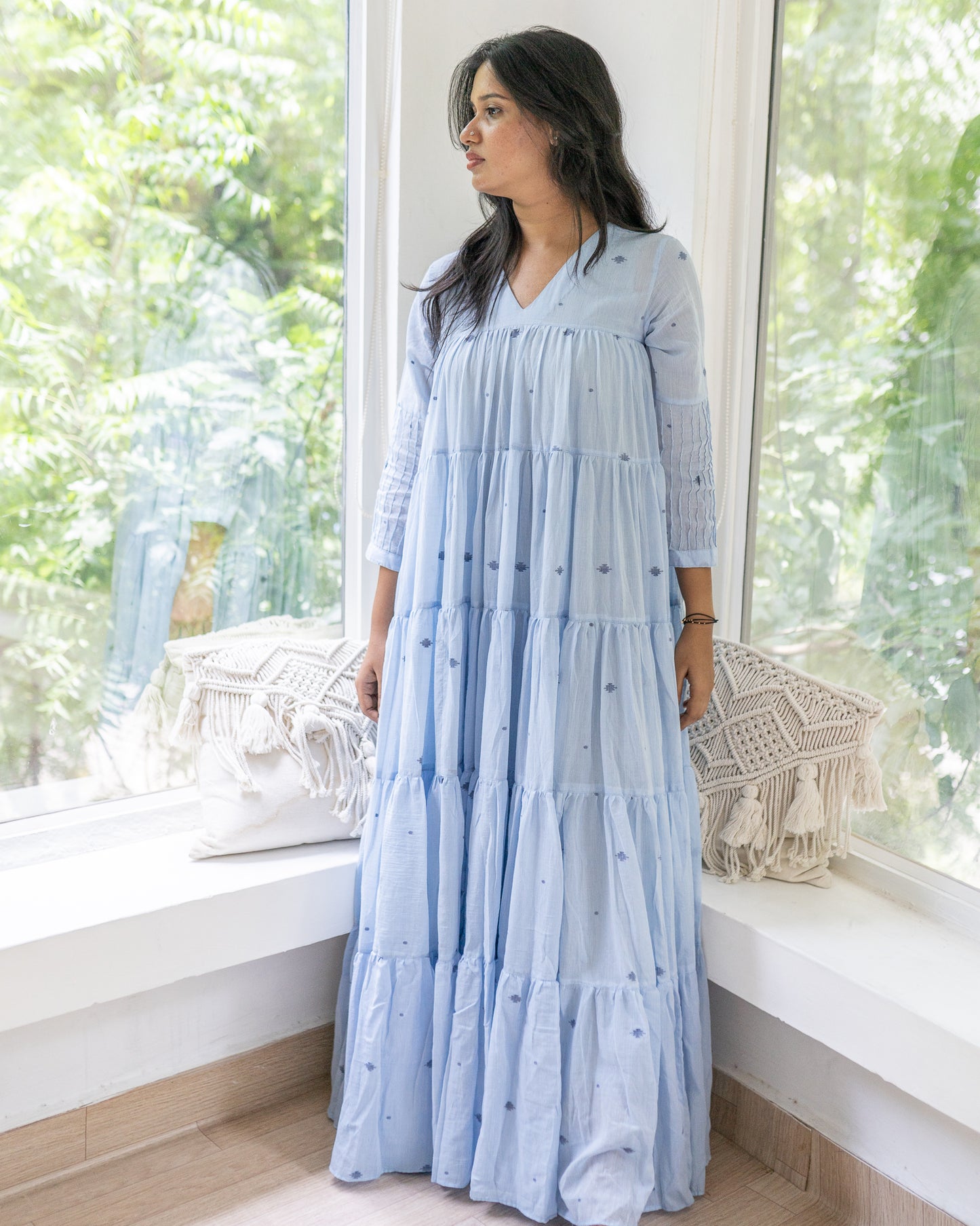 Baft Hawa | Handwoven Jamdani Dress in Powder Blue