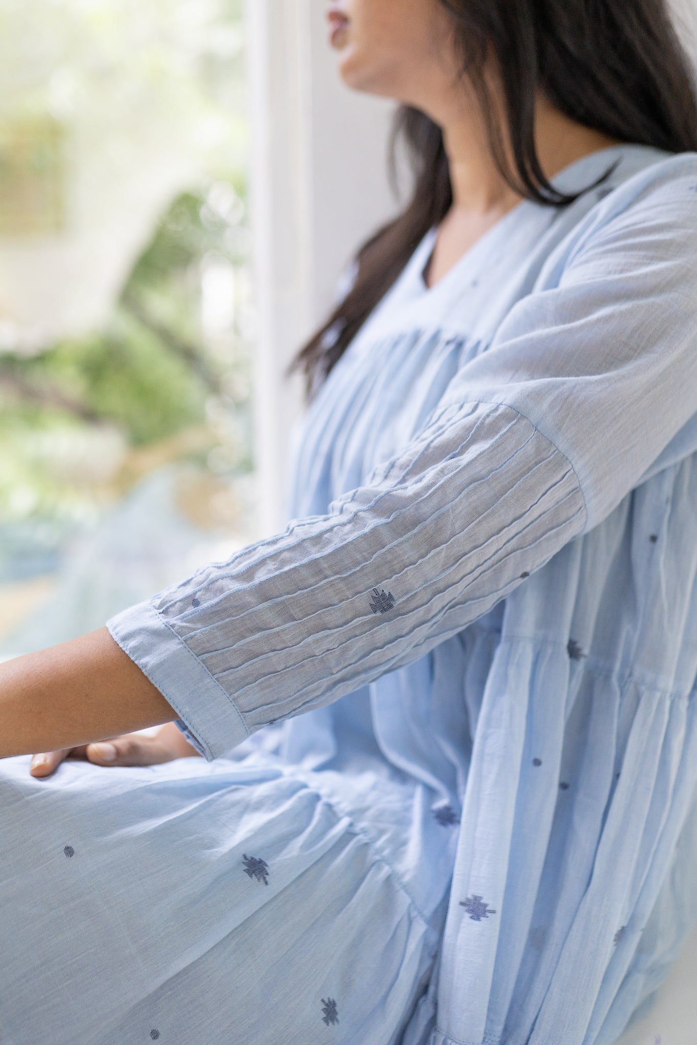 Baft Hawa | Handwoven Jamdani Dress in Powder Blue