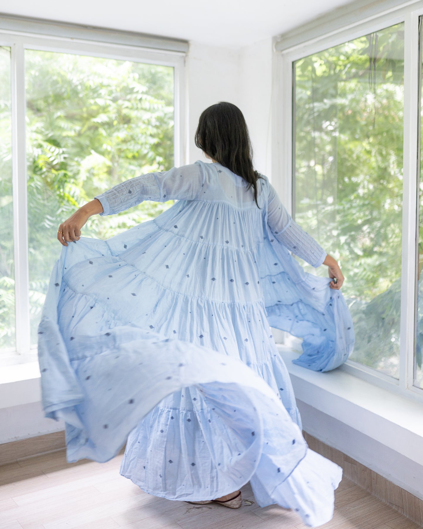 Baft Hawa | Handwoven Jamdani Dress in Powder Blue