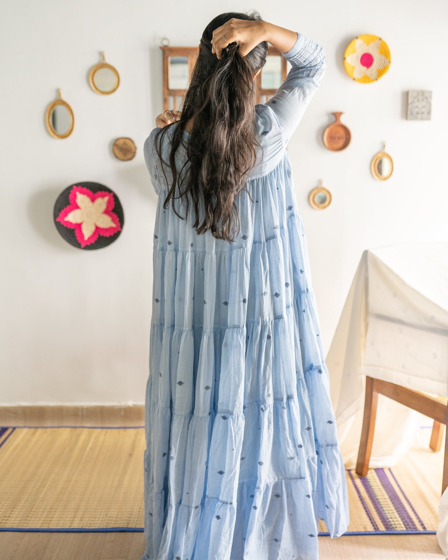 Baft Hawa | Handwoven Jamdani Dress in Powder Blue