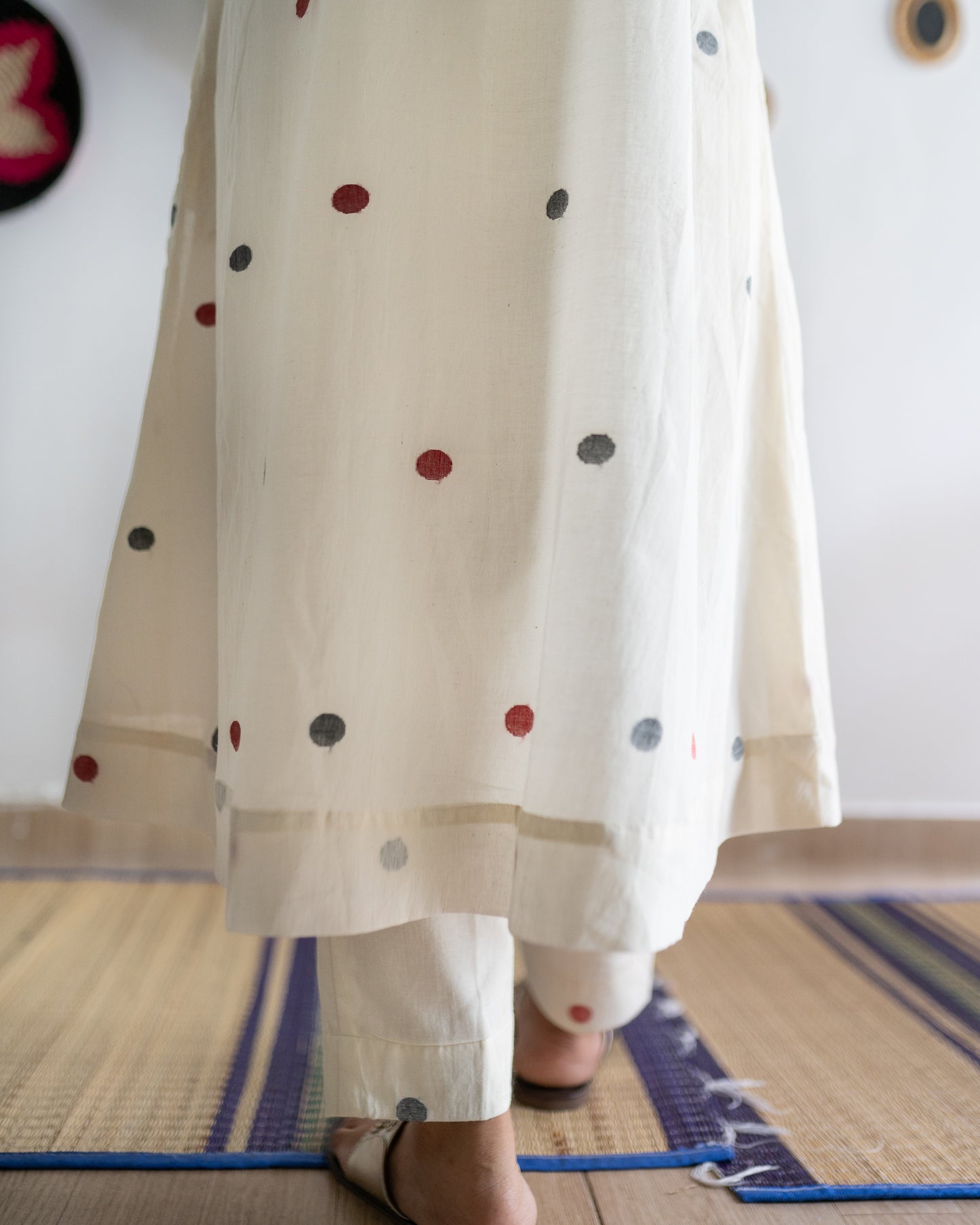 Polka Dreams | Handwoven Jamdani Co-ord set | Black & Red