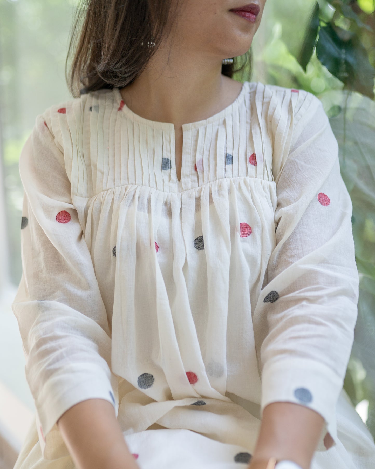 Polka Dreams | Handwoven Jamdani Co-ord set | Black & Red