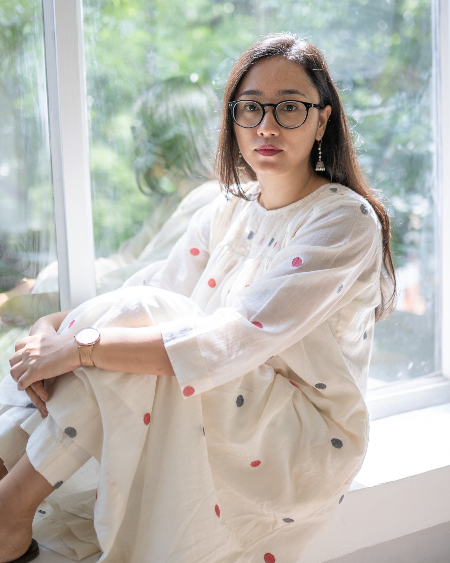 Polka Dreams | Handwoven Jamdani Co-ord set | Black & Red