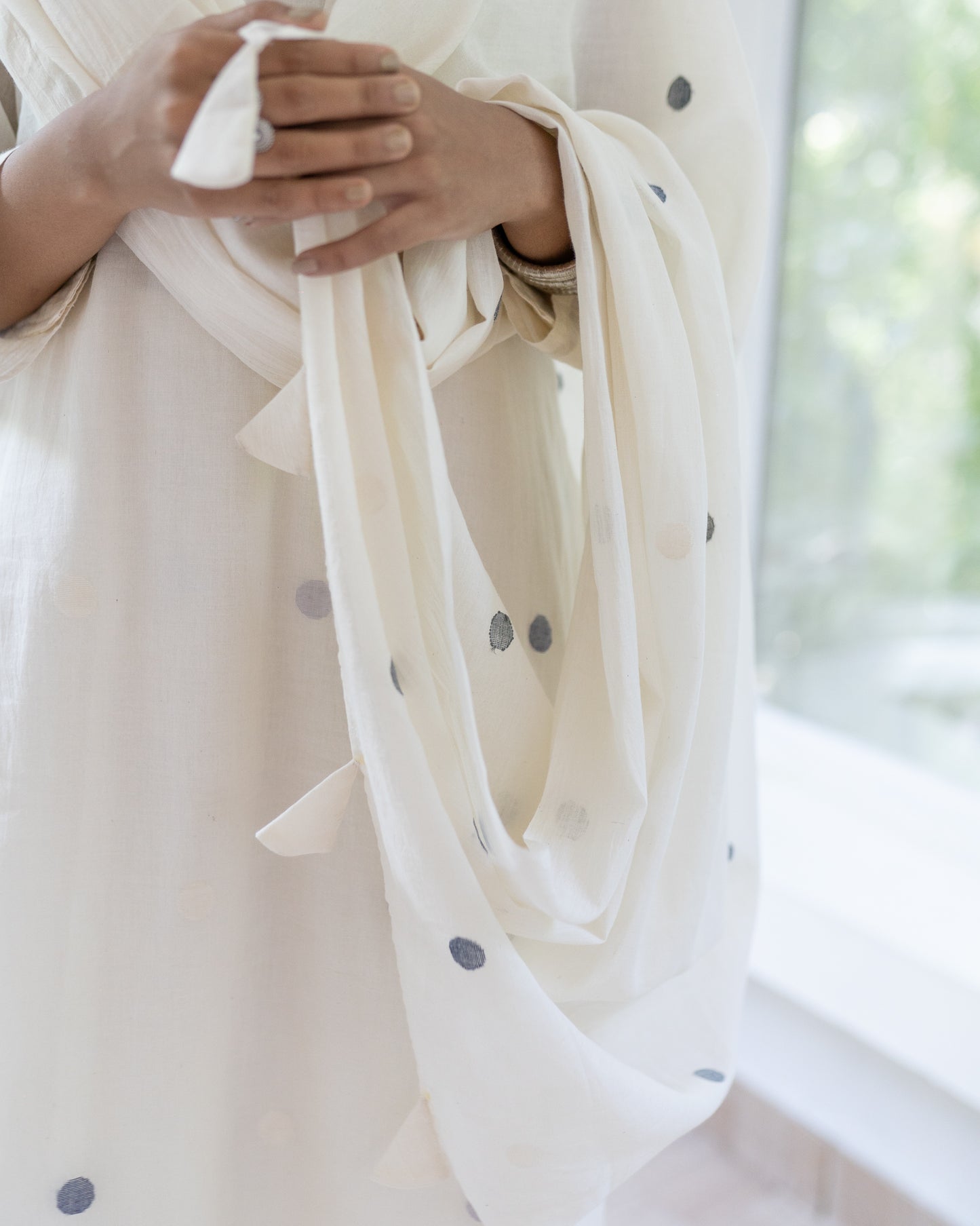 Polka Dreams in Navy | Handwoven Jamdani Dupatta