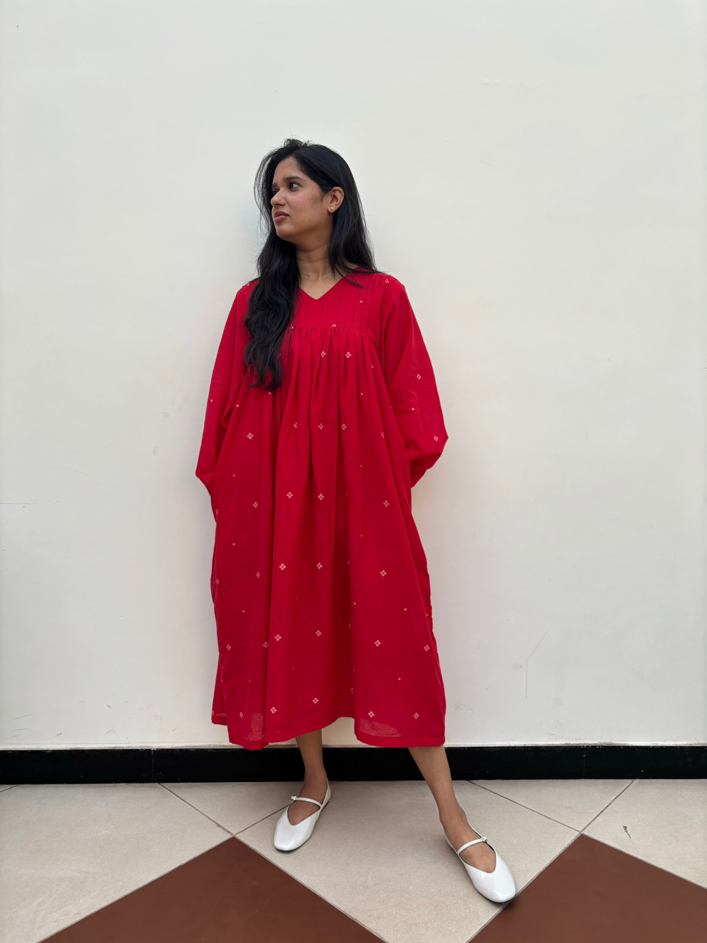 Payal | Red Handwoven Jamdani Dress