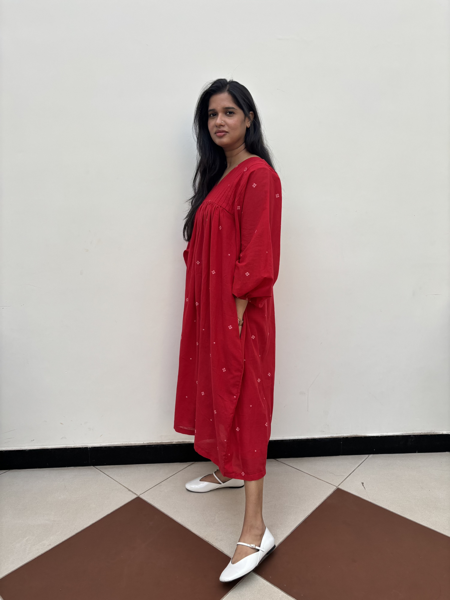 Payal | Red Handwoven Jamdani Dress