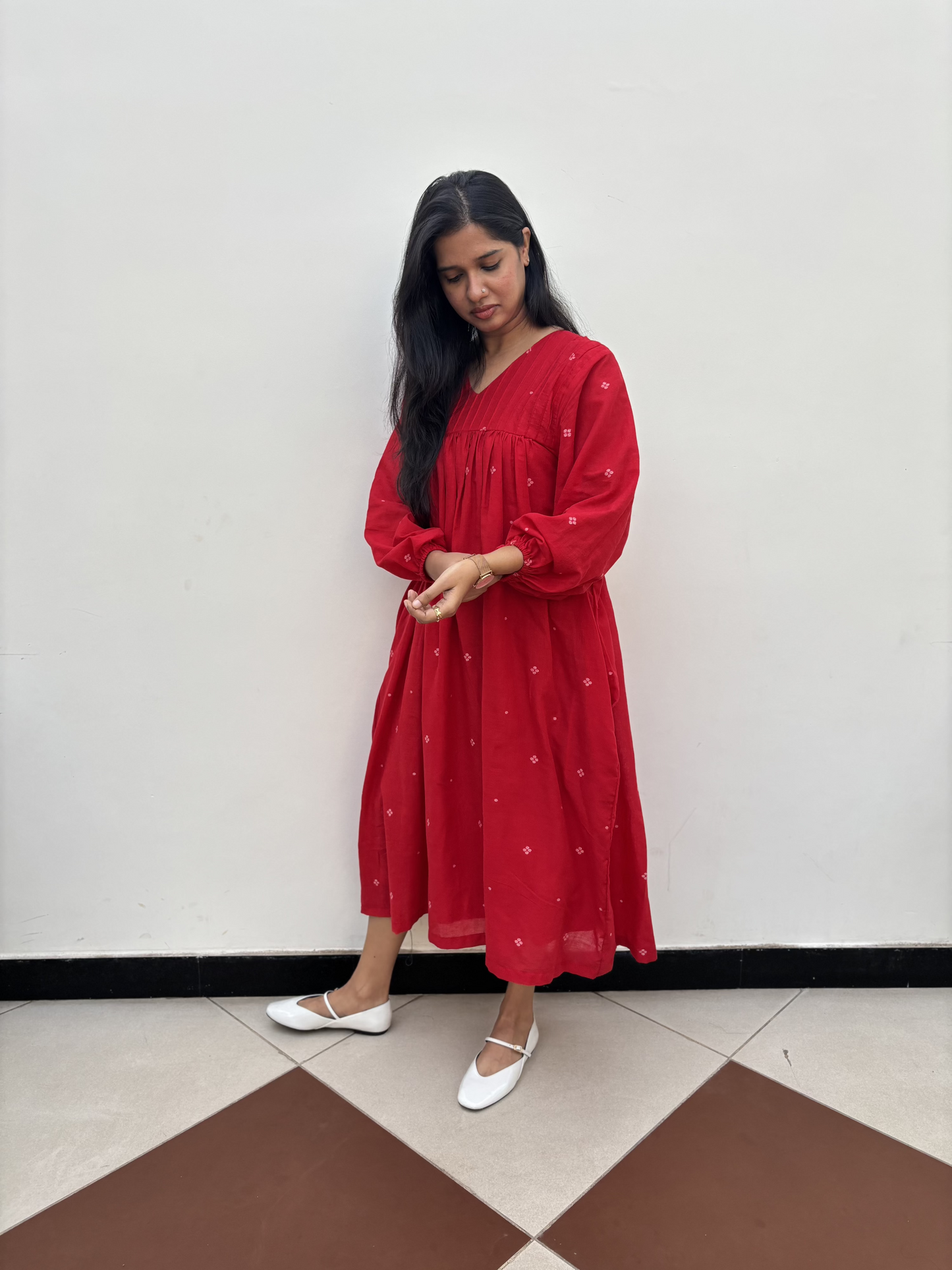 Payal | Red Handwoven Jamdani Dress