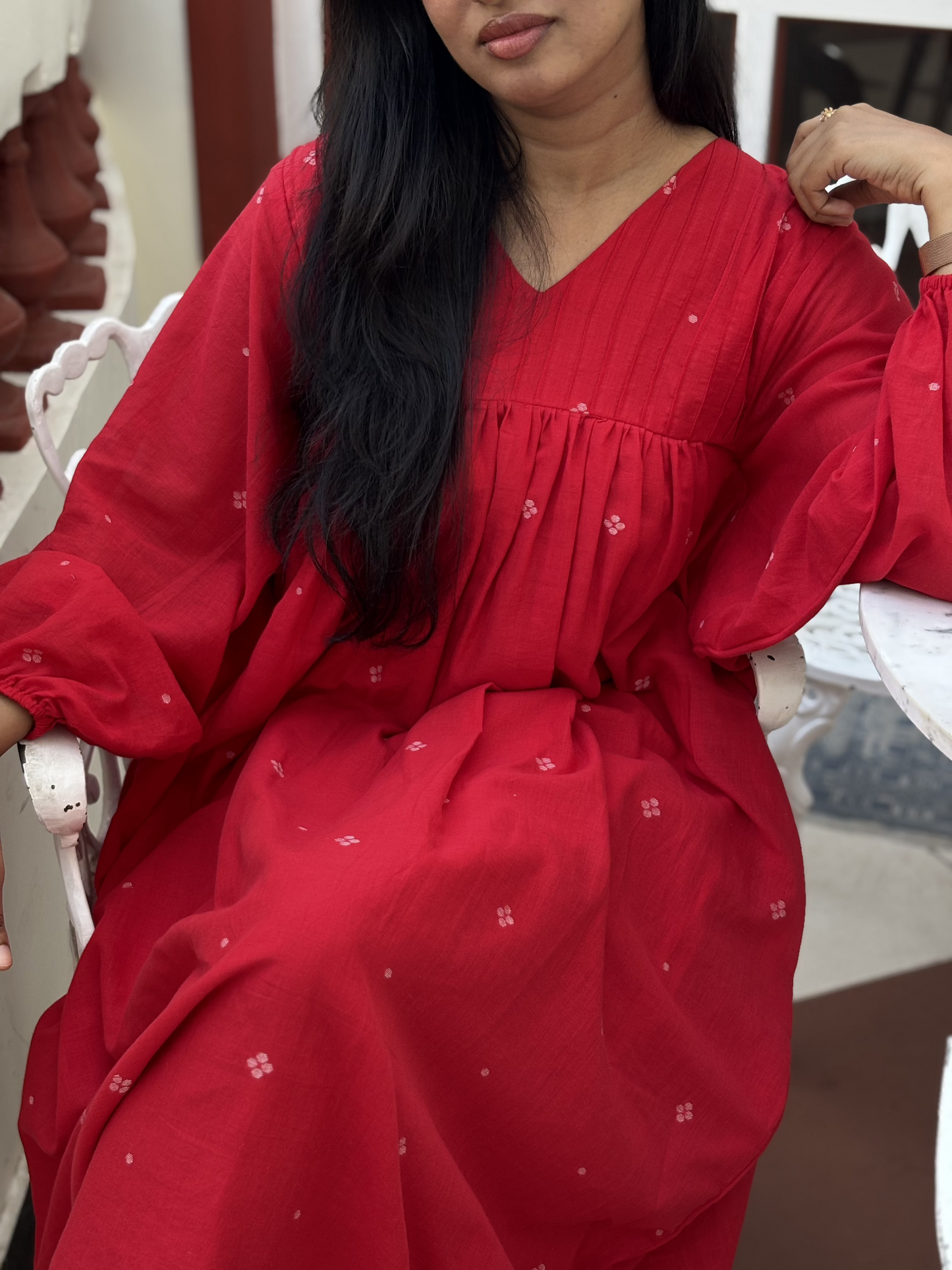 Payal | Red Handwoven Jamdani Dress