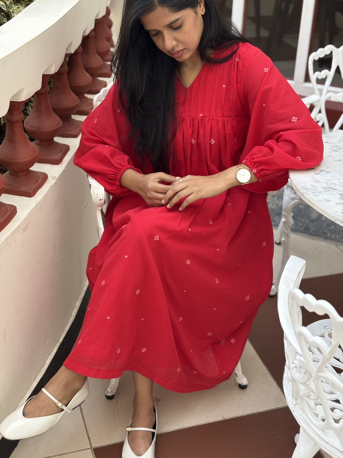 Payal | Red Handwoven Jamdani Dress