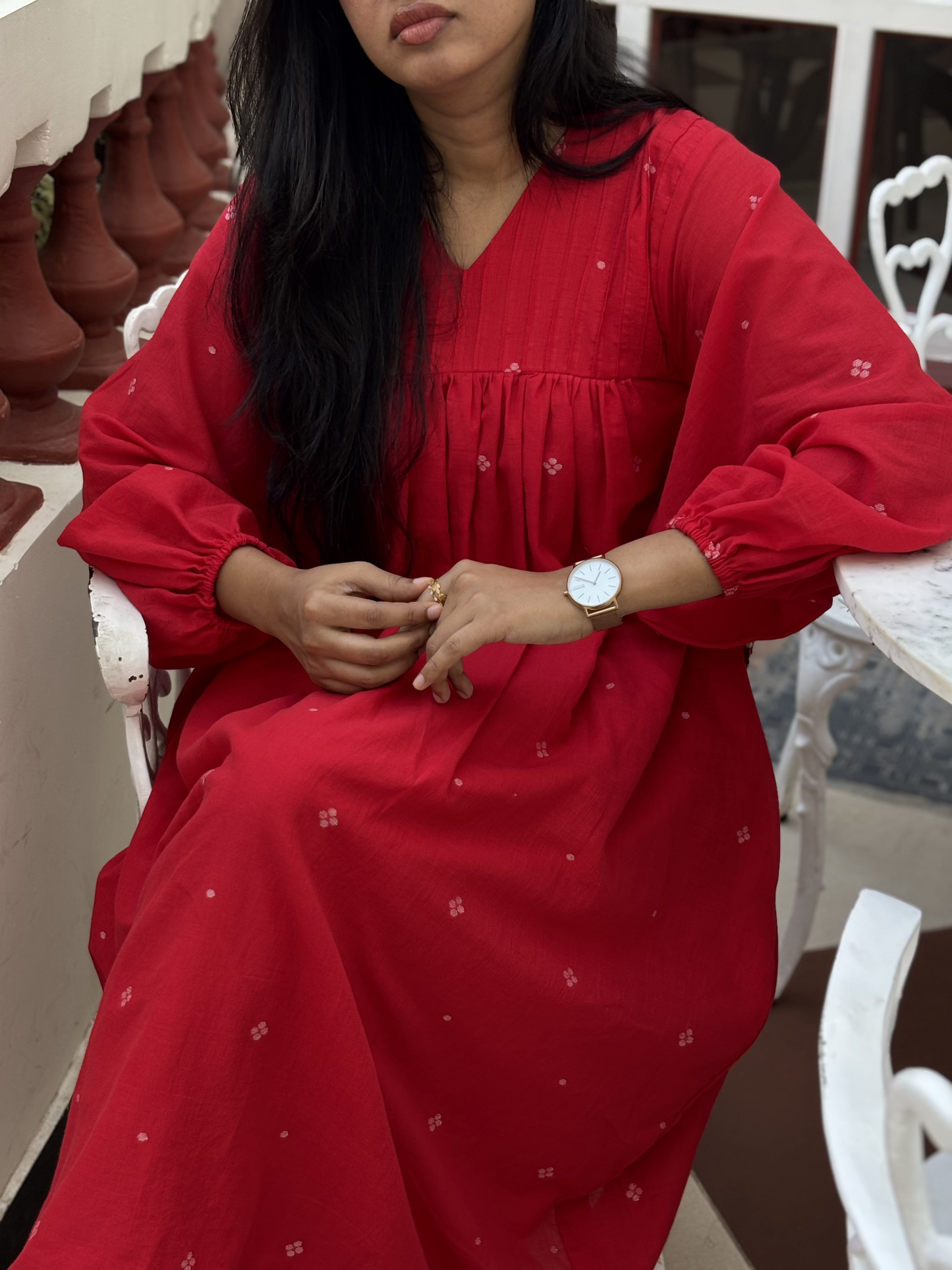 Payal | Red Handwoven Jamdani Dress