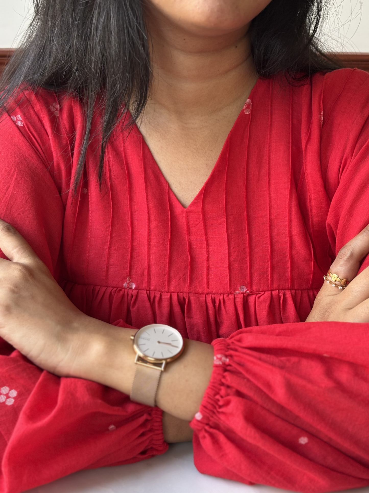 Payal | Red Handwoven Jamdani Dress