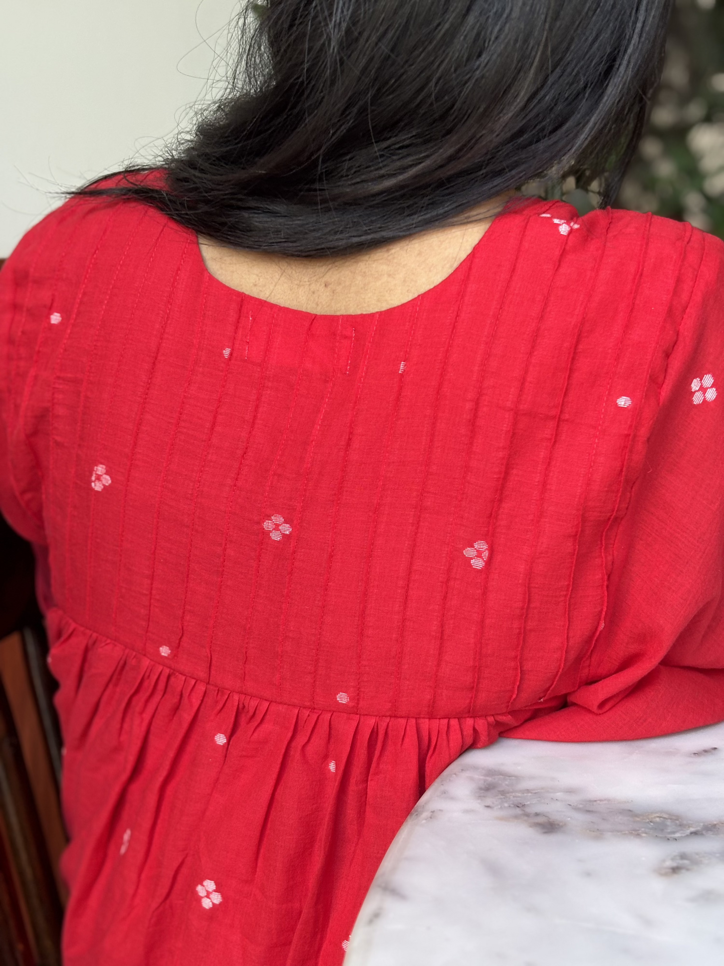 Payal | Red Handwoven Jamdani Dress