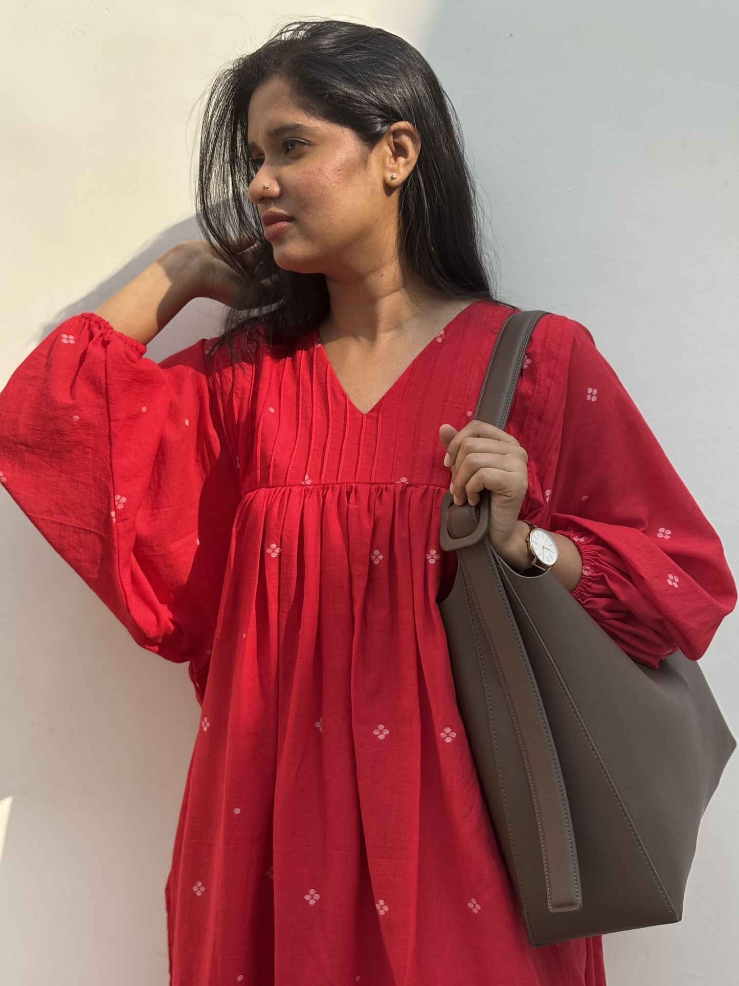 Payal | Red Handwoven Jamdani Dress