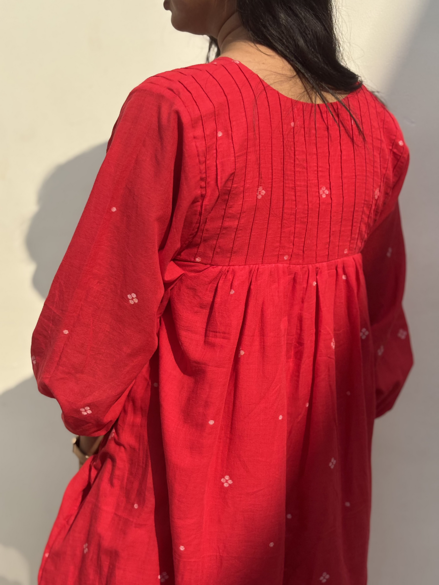 Payal | Red Handwoven Jamdani Dress