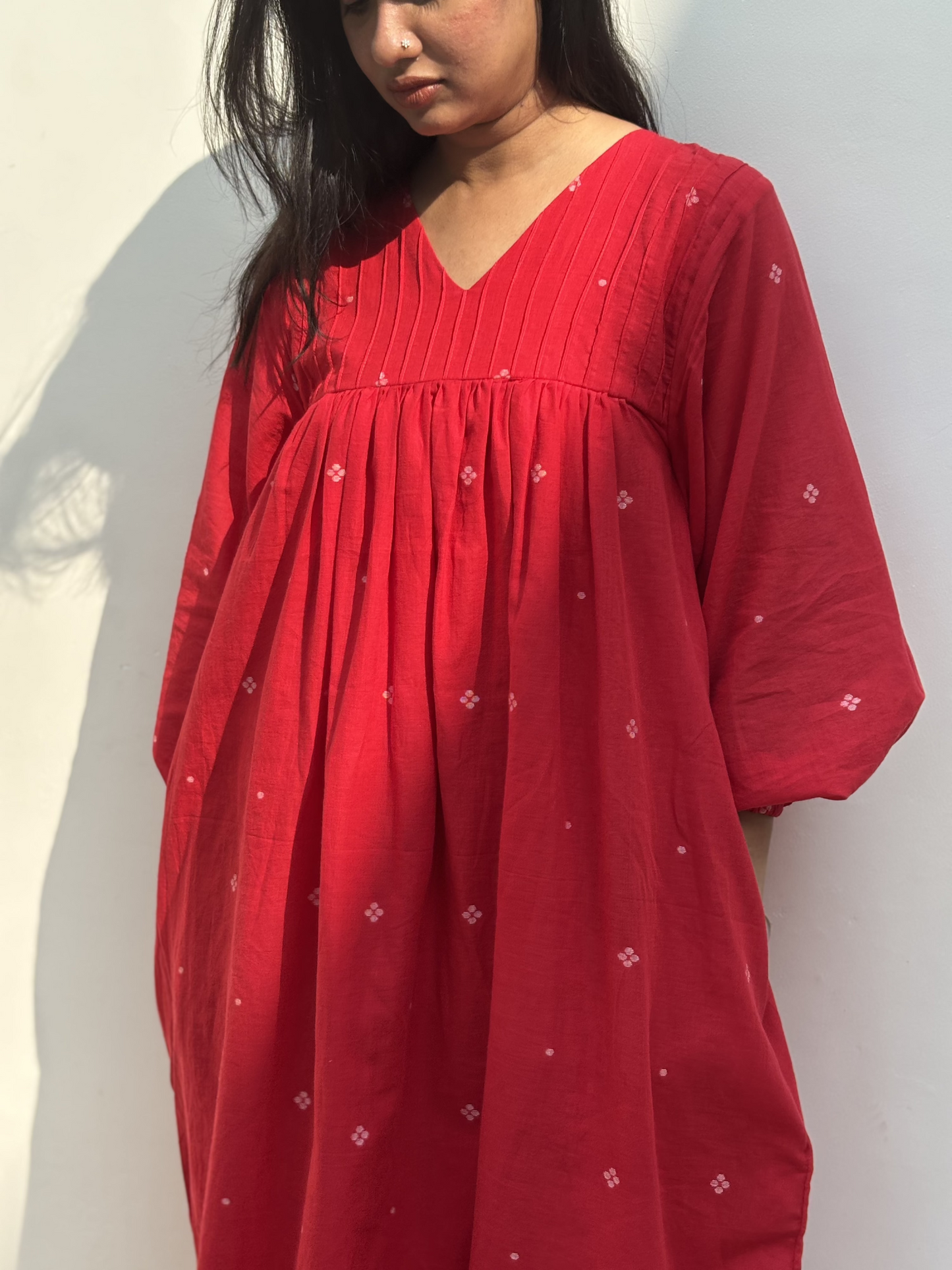 Payal | Red Handwoven Jamdani Dress