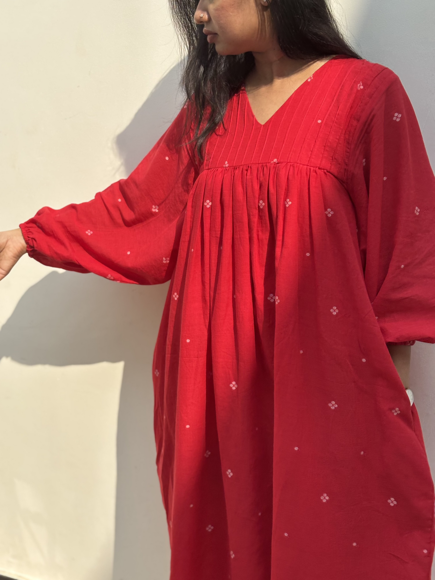 Payal | Red Handwoven Jamdani Dress