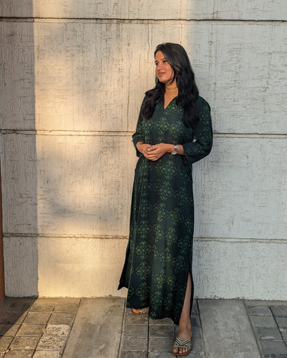 Moss Meadow | Dabu Hand Block Printed Dress