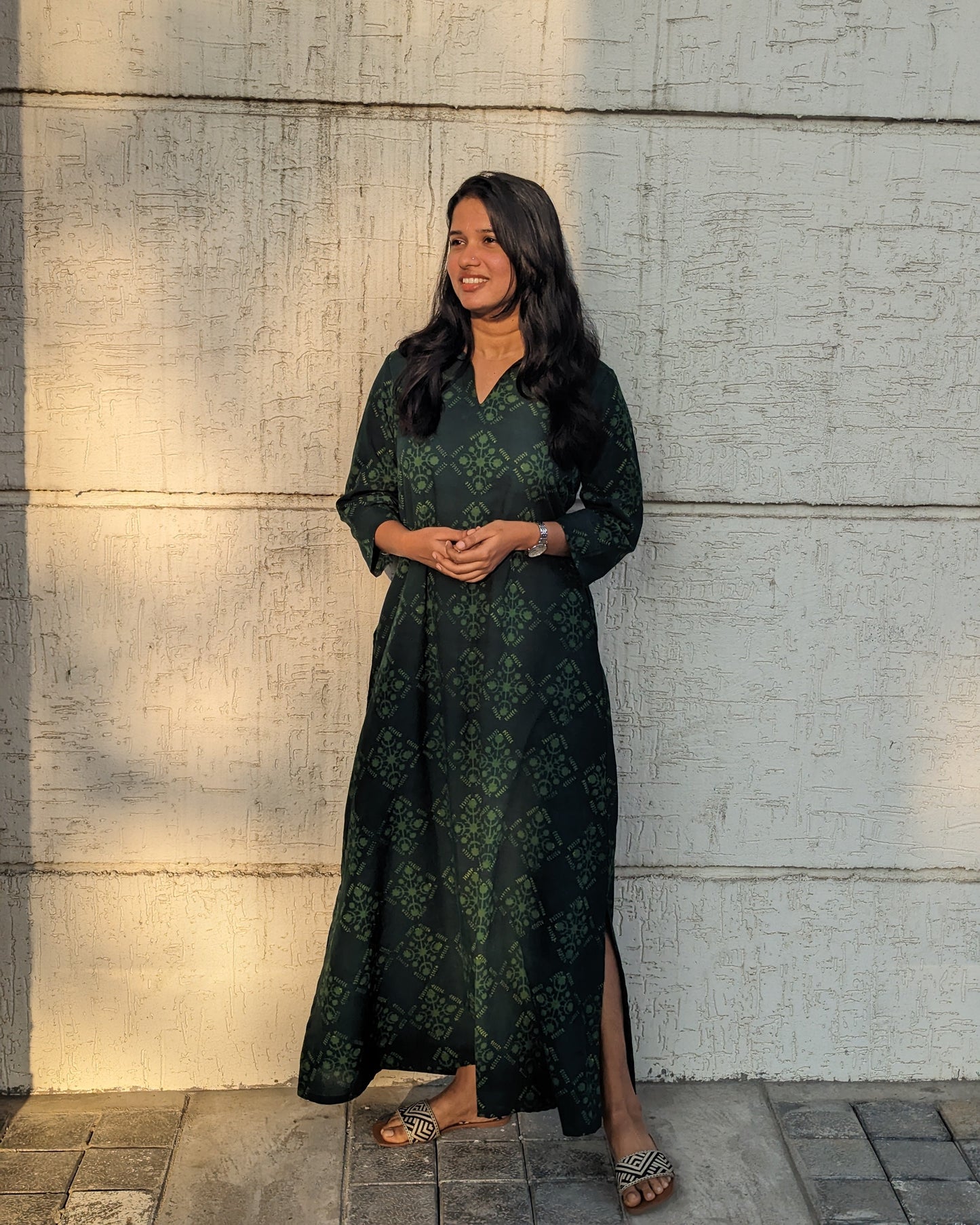 Moss Meadow | Dabu Hand Block Printed Dress