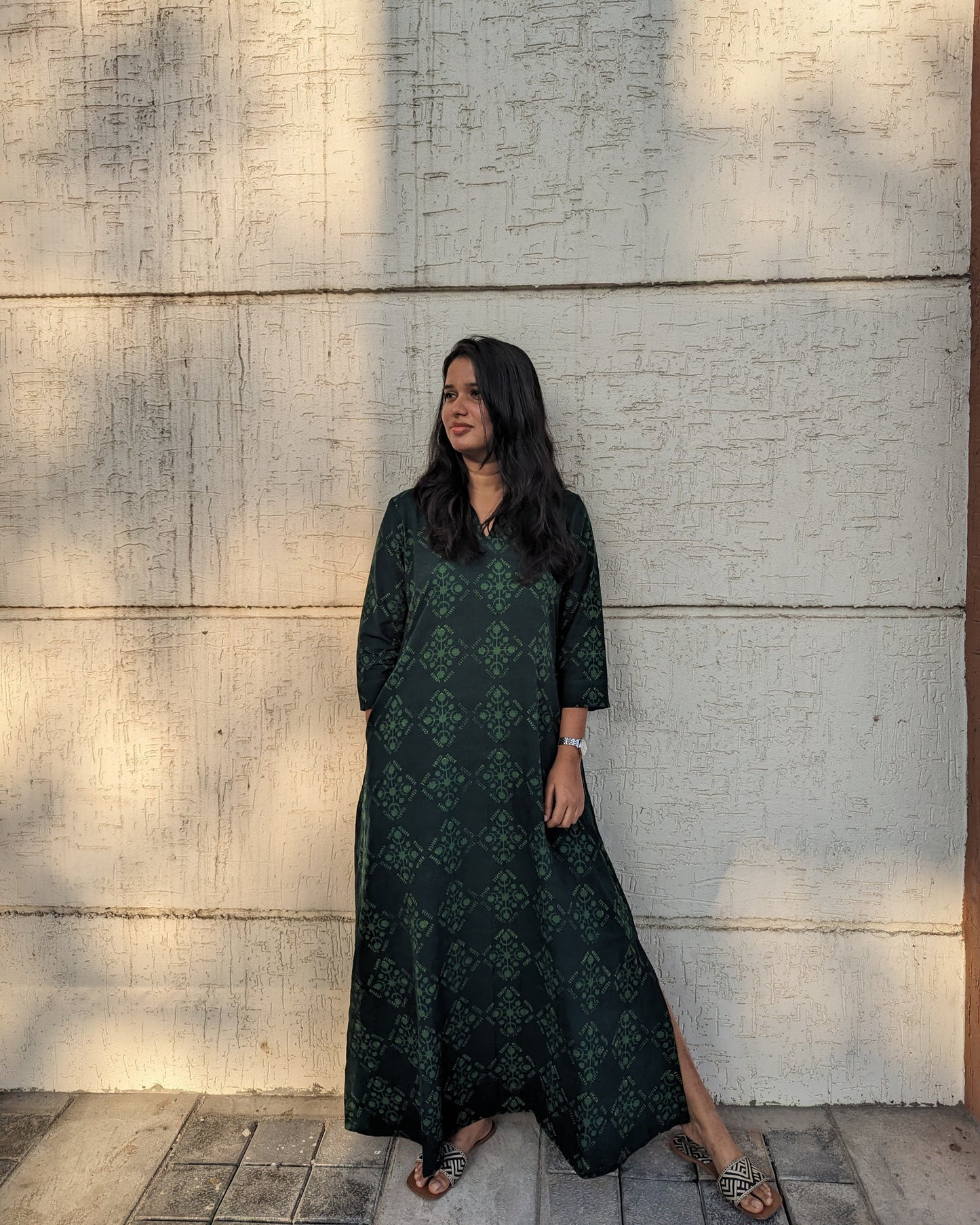 Moss Meadow | Dabu Hand Block Printed Dress
