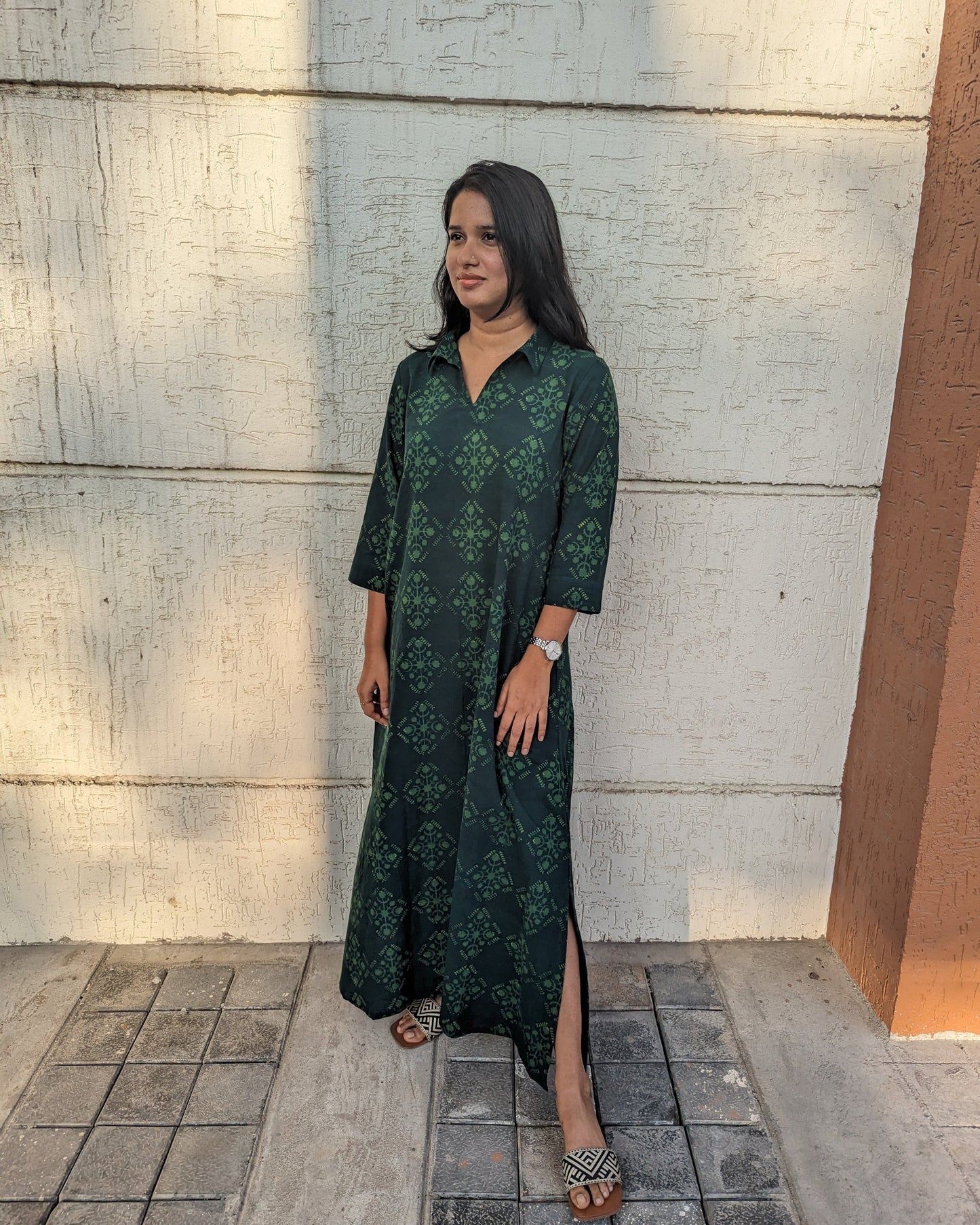 Moss Meadow | Dabu Hand Block Printed Dress